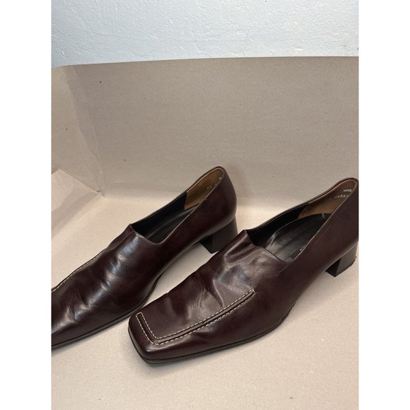 PAUL GREEN Munched Leather Low Heel Pumps US Dark Brown Square Toe Austria - Picture 1 of 8